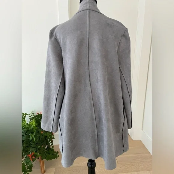 CARTISE Faux Suede Open Front Waterfall  Grey Jacket Floral Applique Neutral - Picture 11 of 17